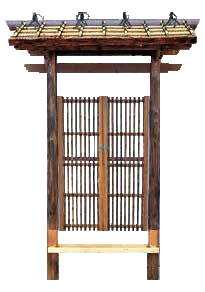 庭門 丸柱 観音開 扇格子